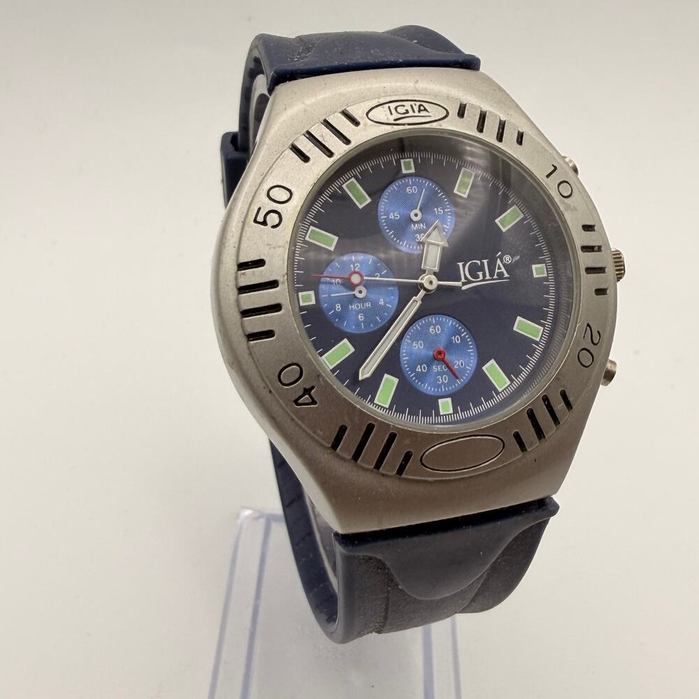 IGIA Multi-Dial Sport Watch - Blue & Green Scuba-Diver Style Working New Battery